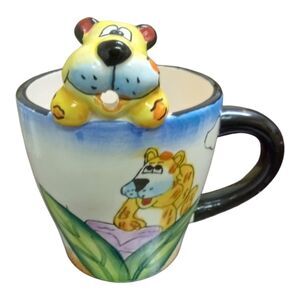The Da Vinci Collection Handpainted Ceramic Coffee Mug Cup w/Yellow Tiger